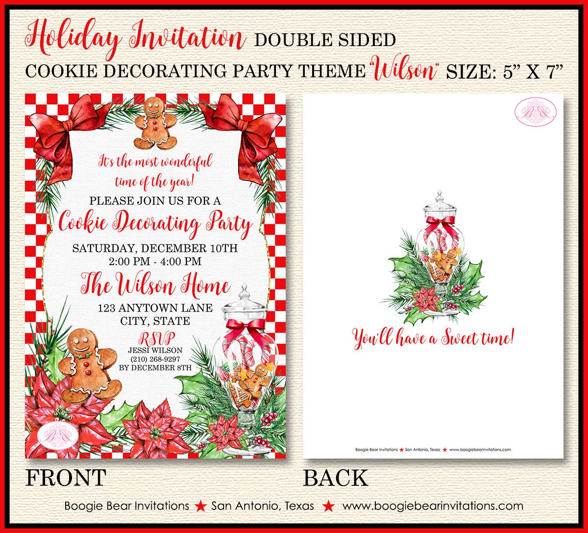 Cookie Decorating Christmas Party Invitation Red Gingerbread | Etsy