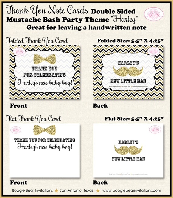 Mustache Bash Party Thank You Card Note Baby Shower Bow Tie Etsy