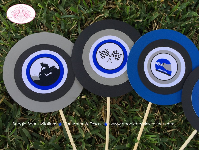 ATV Birthday Party Centerpiece Stick Set Blue Black Boy Girl 1st 2nd 3rd 4th 5th 6th 7th 8th 9th 10th Boogie Bear Invitations Audrina Theme