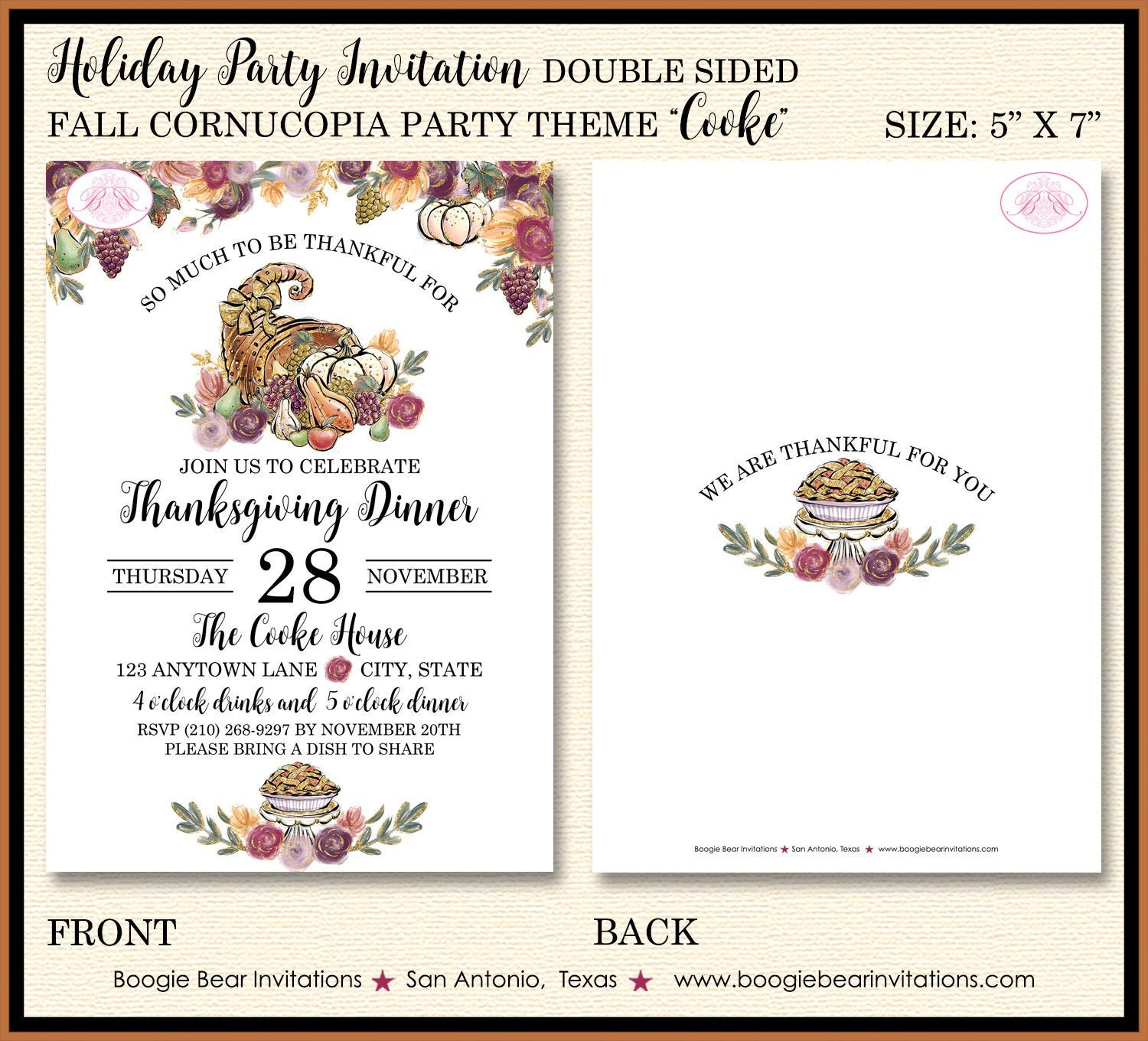Horn of Plenty Thanksgiving Fall Autumn Cornucopia Party Invitations w/Envelopes Horn of Plenty Thanksgiving Fall Autumn Cornucopia Party Invitations w/Envelopes