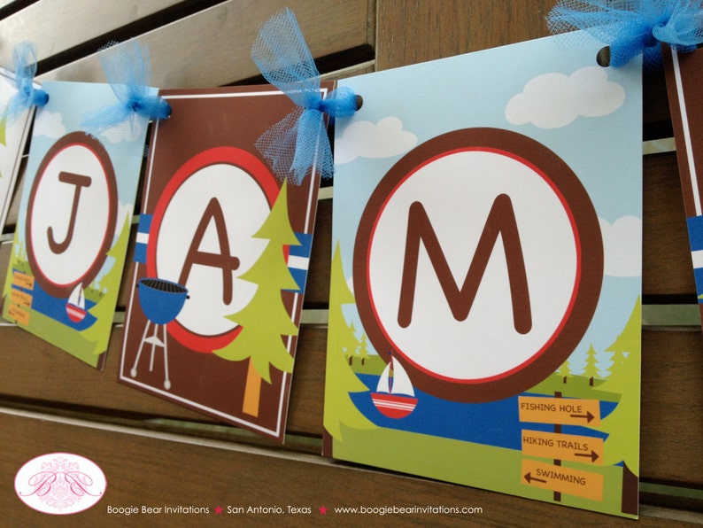 Lake Name Birthday Party Banner Boy Girl Sail Boat Red Blue 1st 2nd 3rd 4th 5th 6th 7th 8th Summer Camp Boogie Bear Invitations Jamie Theme