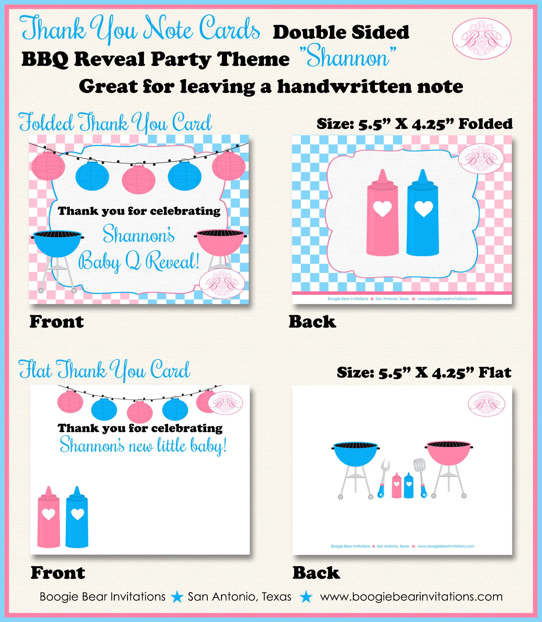 BBQ Reveal Baby Shower Thank You Card Grill Barbeque Q Summer - Etsy