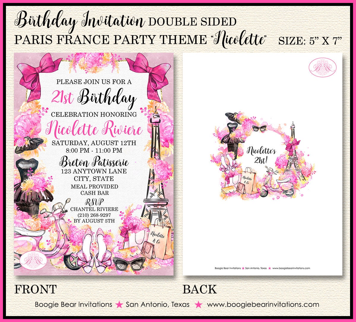 pink paris france birthday party invitation eiffel tower party invitation language
