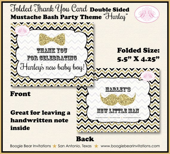 Mustache Bash Party Thank You Card Note Baby Shower Bow Tie Etsy