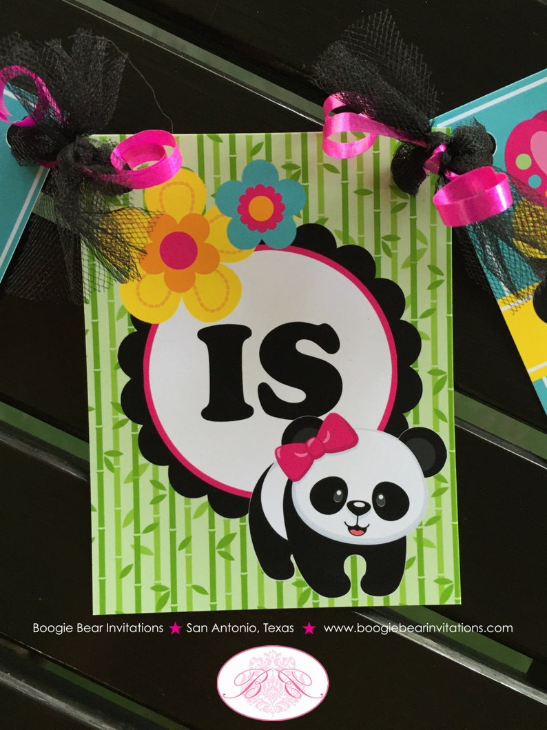 Pink Panda Bear Birthday Party Banner Small Black Blue Green Tropical Jungle Stripe Girl 1st 2nd 3rd Boogie Bear Invitations Jeanette Theme