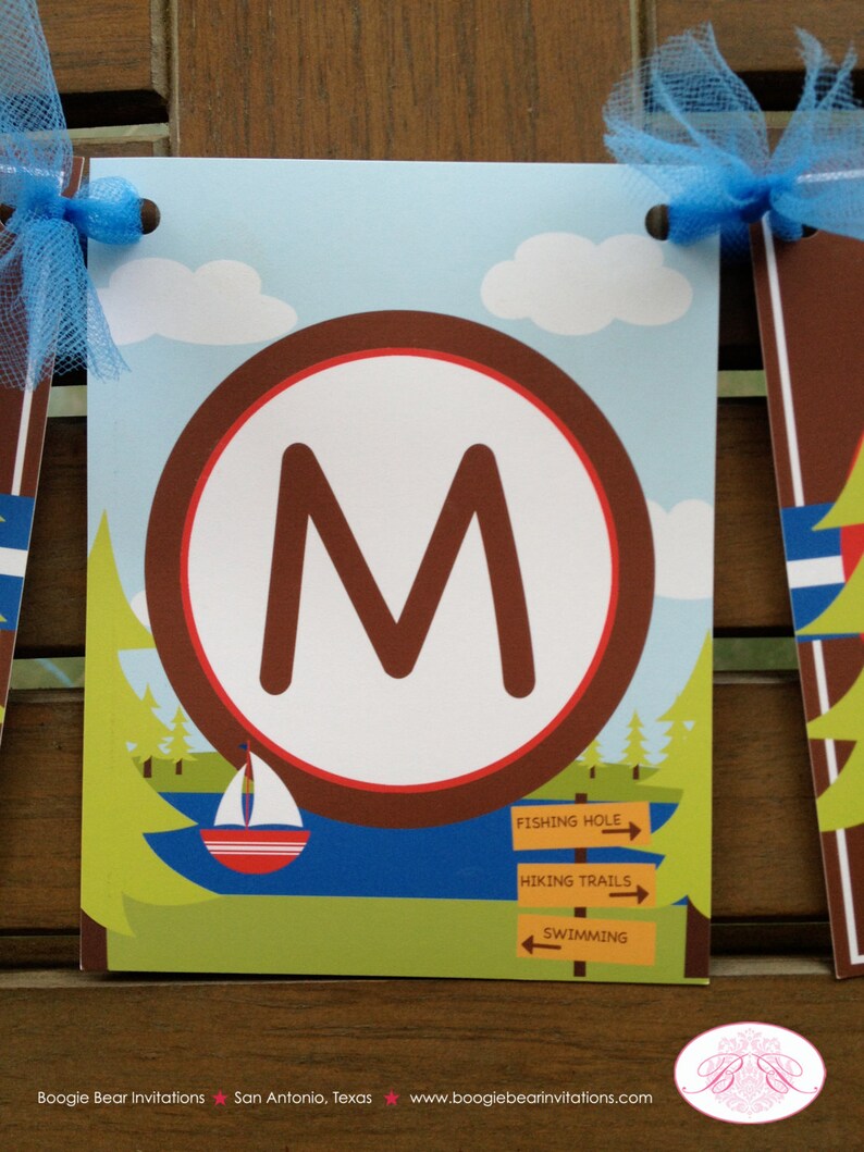 Lake Name Birthday Party Banner Boy Girl Sail Boat Red Blue 1st 2nd 3rd 4th 5th 6th 7th 8th Summer Camp Boogie Bear Invitations Jamie Theme