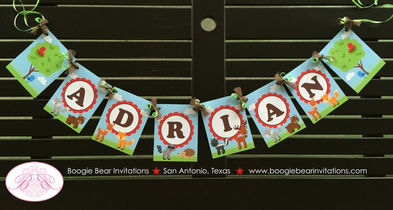 Woodland Animals Baby Shower Party Banner Birthday Deer Bird Green Fox Boy Girl 1st 2nd 3rd 4th 5th 6th Boogie Bear Invitations Adrian Theme