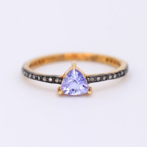 Dainty Diamond Cluster Ring Tanzanite Diamond Engagement Ring Valentine Day Ring Promise Ring Delicate Wedding Ring in Black Rhodium