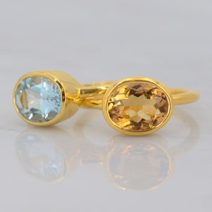 Duo Gemstone ring, Aquamarine ring, Citrine ring, Yellow gemstone ring, Stackable ring, Birthstone ring, Everyday ring, Simple Gemstone ring