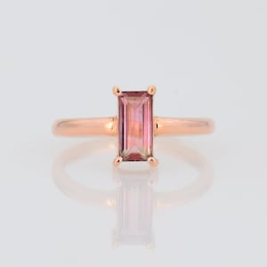 Pink Tourmaline Ring, Baguette Solitaire Ring, Rectangle Ring, Watermelon Multi Tourmaline Ring, Engagement Prongs Ring, October Birthstone