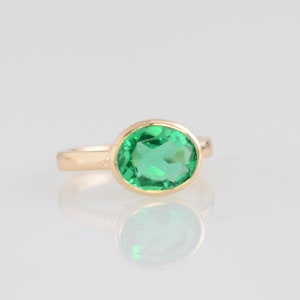 Green Emerald Quartz ring, Everyday Gemstone ring, 8mmX10mm Green Emerald Ring, Solid gold ring, Gemstone stacking ring, Custom Gift for her