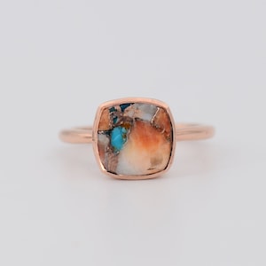 Turquoise Ring, Pink Opal Copper Turquoise ring, Mother's day gift for her, Cushion Ring, Turquoise Gemstone Ring, 925 Sterling silver Ring