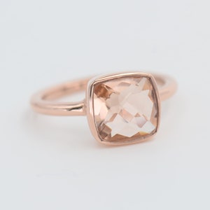 Morganite ring, Cushion Gemstone ring, Rose gold Morganite ring, Square Shape Stackable ring, Peach color stone ring, Everyday ring