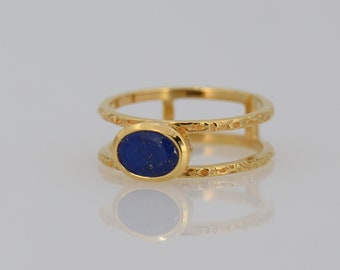 Lapis Ring, Navy Blue Gemstone ring, Double band ring, Delicate ring, Gold Vermeil ring, Gift for her, Gems ring, Modern ring, Simple ring