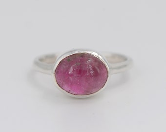 Pink Tourmaline ring, Sterling silver Tourmaline ring, Everyday Ring, Stackable ring, October Birthstone ring, Gift for her, Oval gemstone