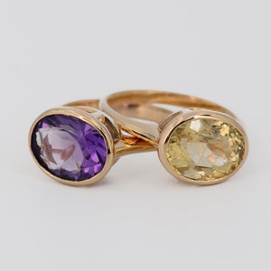 Stackable 14k Gold Ring,  Open Bezel setting, Set of 2 Rings, Gemstone stack ring, Duo Ring, Genuine Gemstone Ring, Custom Ring