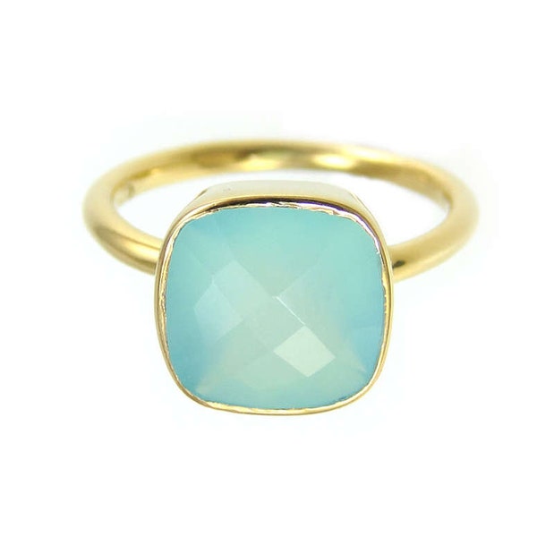 Aqua Chalcedony Ring - Seafoam Chalcedony Ring - Gold Ring - Cushion Ring - Gemstone Ring - Stackable Ring - Bridesmaid ring