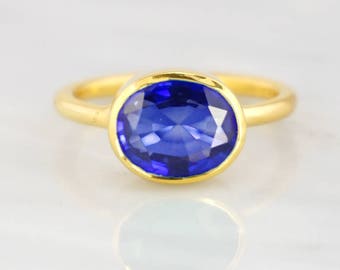 Blue Sapphire Ring, Gold and Silver Stackable ring, September Birthstone Ring, Stacking ring, Blue Gemstone Ring, Ceylon Sapphire ring