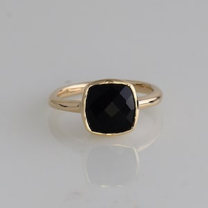 Black Onyx ring, Gold ring, Cushion Gemstone ring, Black Gemstone ring, Stackable ring, Gift for her, Gold ring, Stacking ring