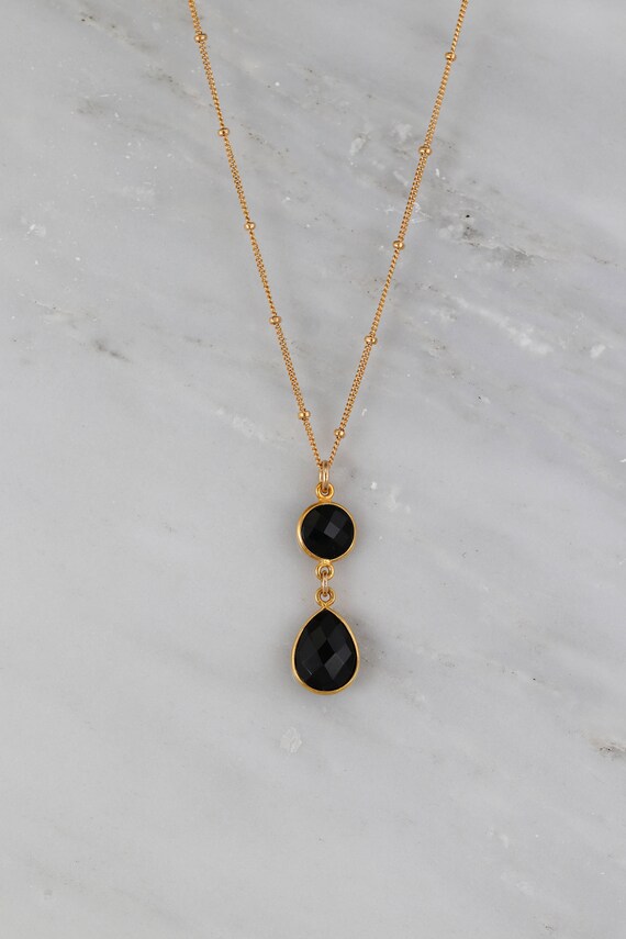 Black Onyx Necklace Black Onyx Teardrop Necklace Satellite Etsy