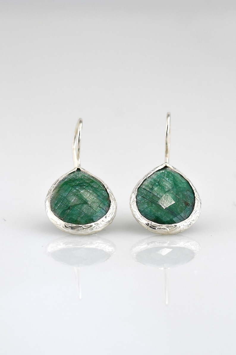 Raw Green Emerald Earring Simple Earring Dangle and Drop Etsy