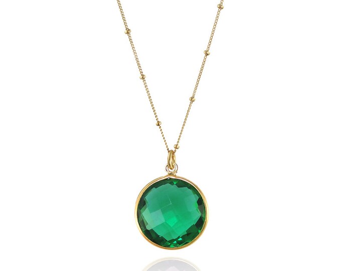 Emerald Quartz Necklace Gemstone Charm Necklace Round Gemstone Necklace ...