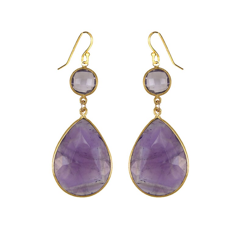Bridesmaid Earrings Bezel set earring Large Gemstone Earrings Two tier earring Bridal Earrings Amethyst Earring