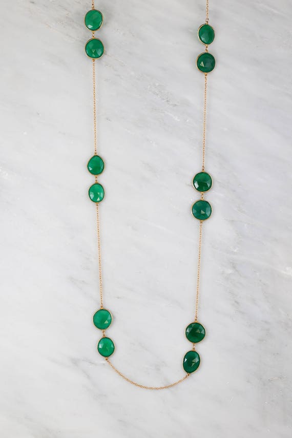 Green Onyx Necklace Emerald Long Gemstone Necklace Simple | Etsy