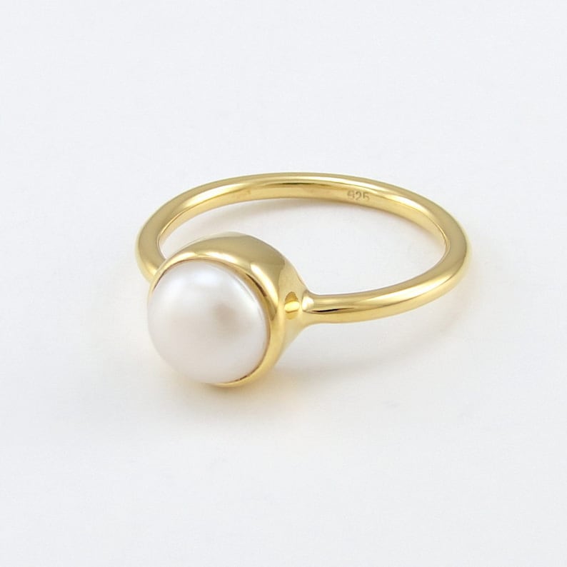 Freshwater round pearl Pearl ring Cultured pearl Real pearl ring,June birthstone Solitaire pearl 925 sterling silver ring Genuine pearl