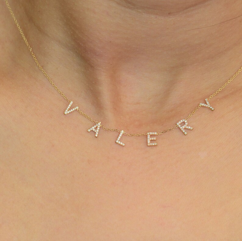Custom Name Necklace Diamond Necklace 14k Gold Letter Etsy