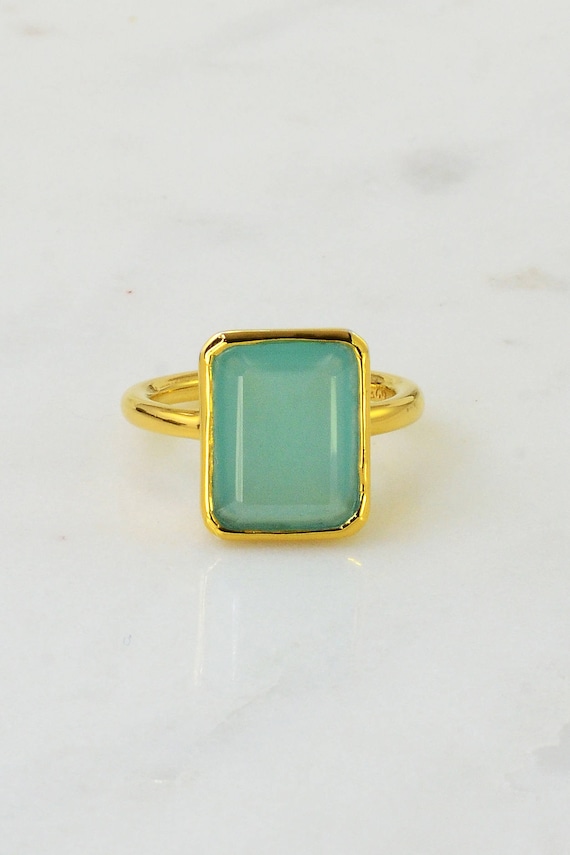 Aqua Green Ring Mint Green Ring Sea Green Chalcedony Contemporary Ring  Modern Ring Geometric Shape Stackable Gemstone Seafoam Emerald Cut 