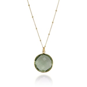 Green Amethyst Necklace Round Gemstone Necklace Bezel Set Necklace Bridal Jewelry Bridesmaid Necklace image 1