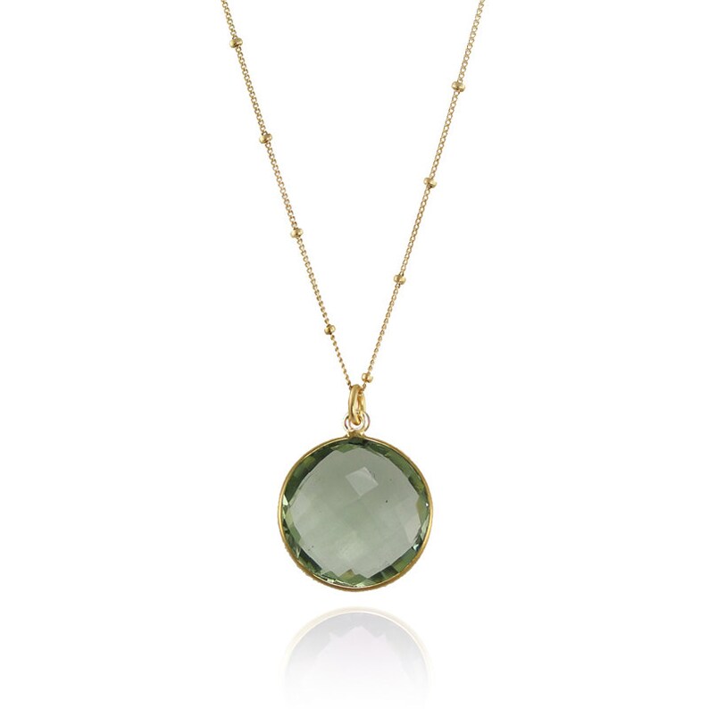 Green Amethyst Necklace Round Gemstone Necklace Bezel Set Necklace Bridal Jewelry Bridesmaid Necklace image 1