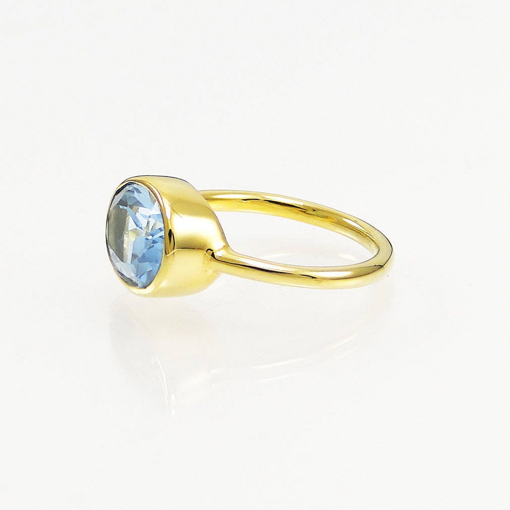 blauwe solitaire ovale ring goud en zilver natuurlijke edelsteen ring natuursteen ring Aquamarijn ring briljante snede Sieraden Ringen Enkele ringen maart geboortesteen ring 