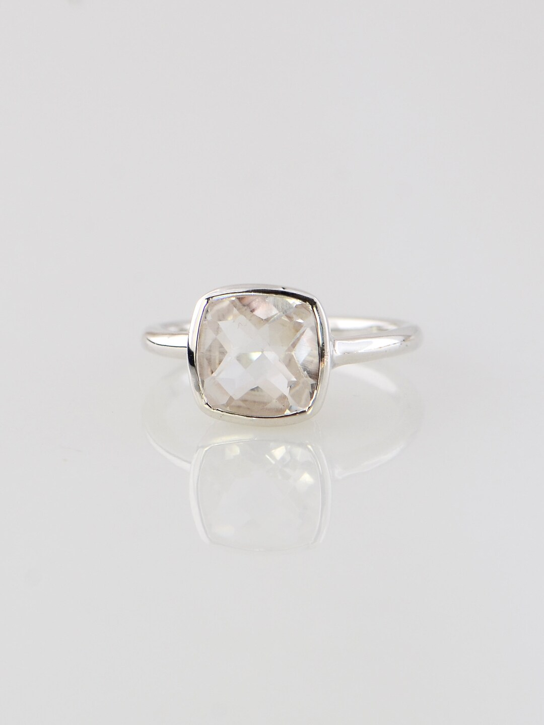 Crystal Quartz Ring White Quartz Rings Sterling Cushion Etsy