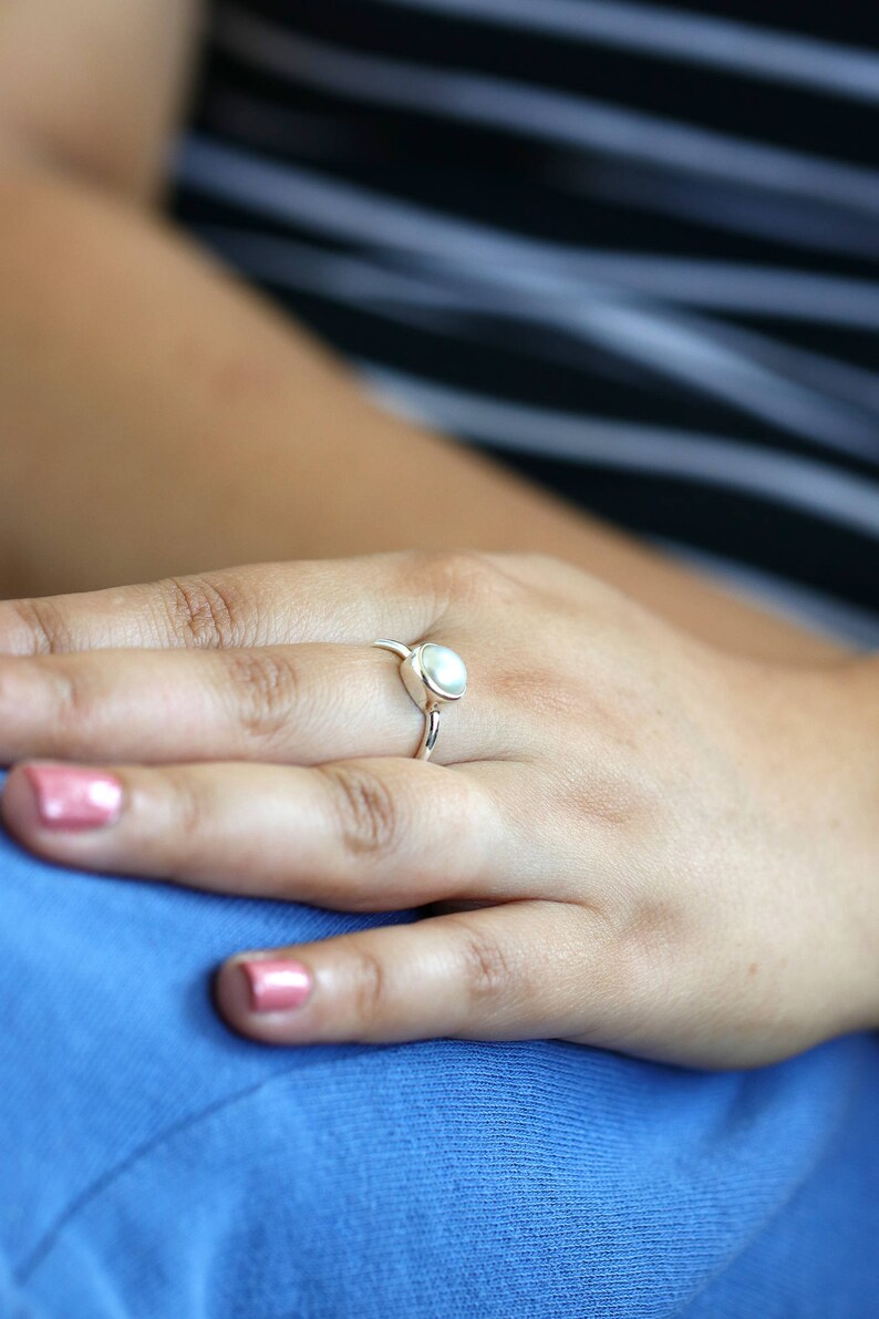 Freshwater round pearl Pearl ring Cultured pearl Real pearl ring,June birthstone Solitaire pearl 925 sterling silver ring Genuine pearl