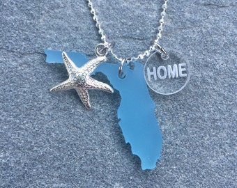 Florida Sea Glass Style Starfish HOME Necklace