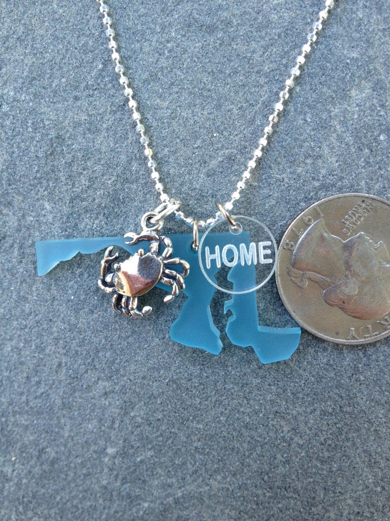 Maryland Crab and HOME Silver Charm Necklace Etsy