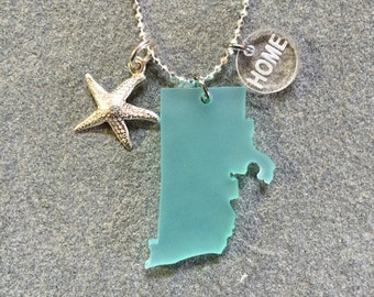 Rhode Island State Sea Glass Style Starfish HOME Necklace