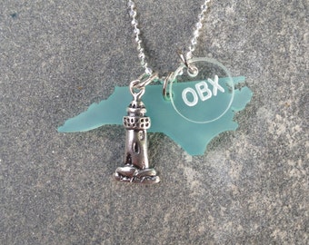 North Carolina Aqua Outer Banks OBX Lighthouse Necklace