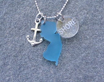 New Jersey SHORE Blue Silver Anchor Charm Necklace