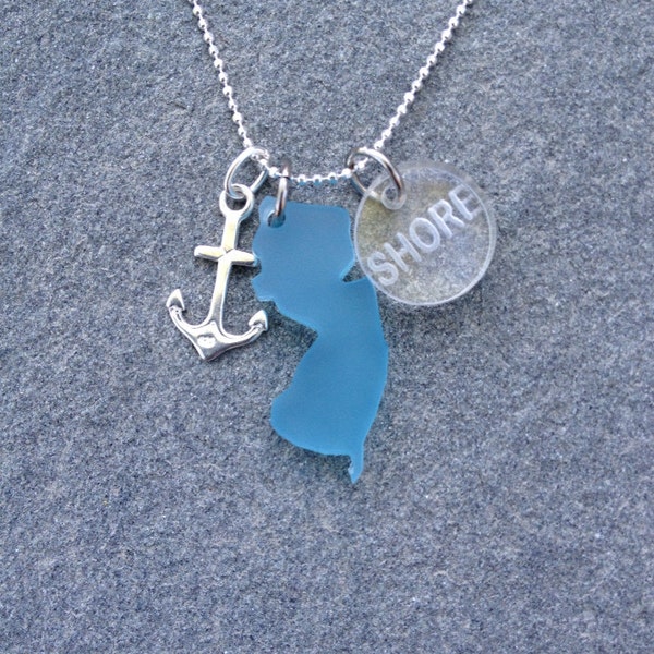 New Jersey SHORE Blue Silver Anchor Charm Necklace