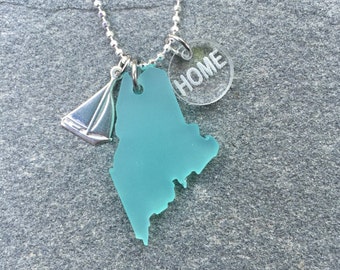 Maine Sea Glass Style Sailboat Necklace