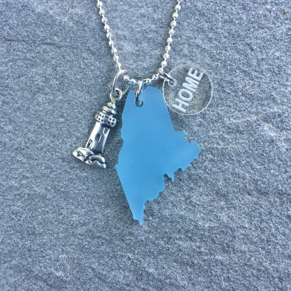 Maine Sea Glass Style Lighthouse Necklace