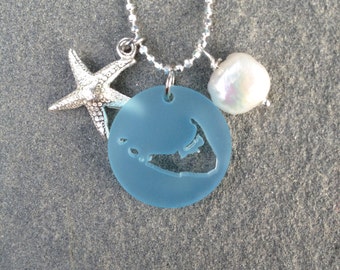 Nantucket Starfish and Pearl Sea Glass Style Necklace