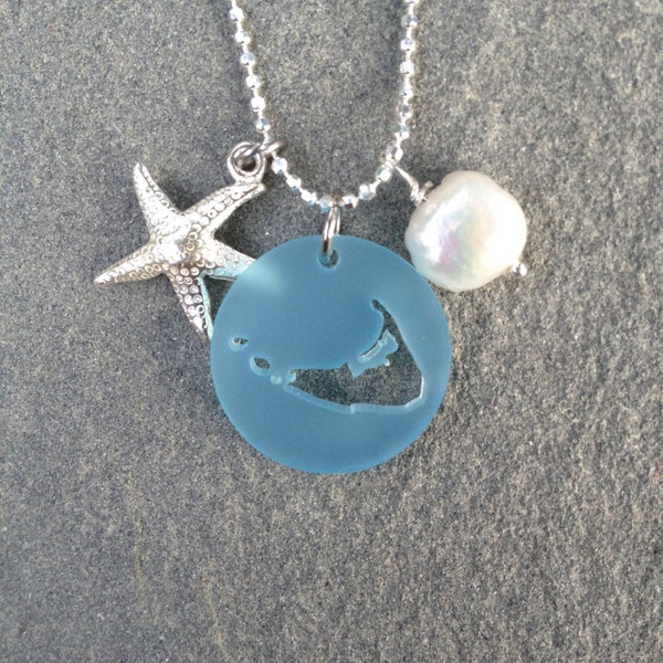 Nantucket Starfish and Pearl Sea Glass Style Necklace