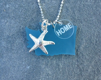 Washington State Sea Glass Style Starfish and HOME Necklace