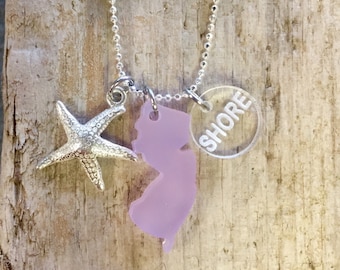 LIMITED EDITION New Jersey Lavender Sea Glass Style Silver Starfish Necklace