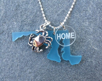Maryland Crab and HOME Silver Charm Necklace