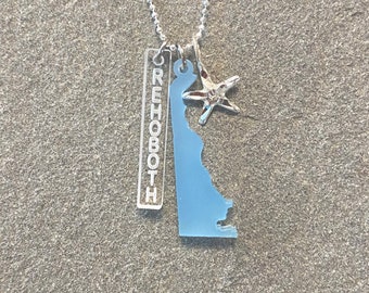 REHOBOTH beach sea glass style Delaware necklace with sterling charm